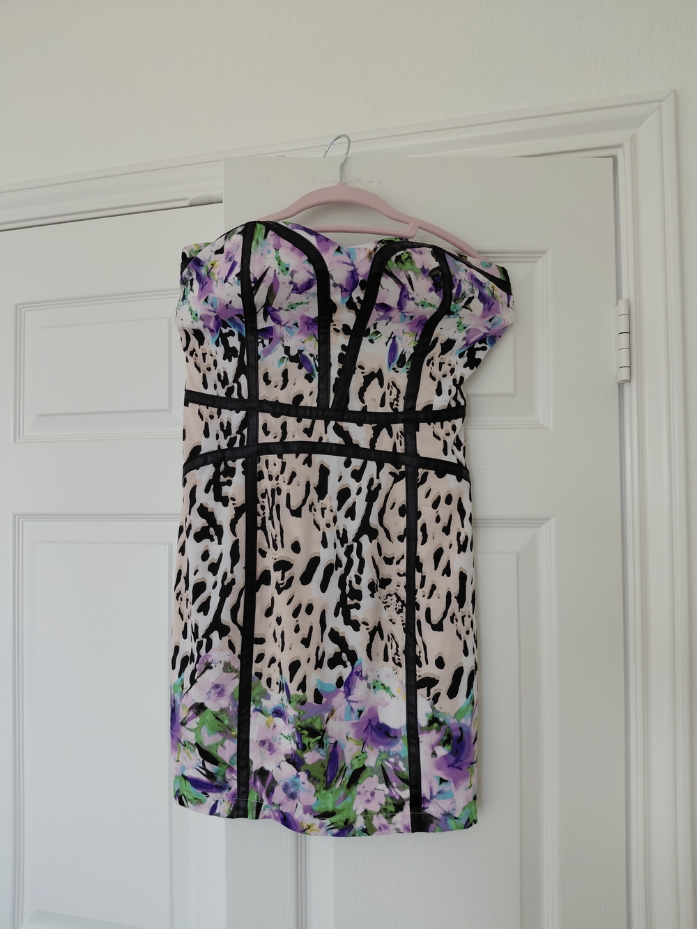 bebe Strapless Floral & Animal Print Dress - Purple, Black, White
